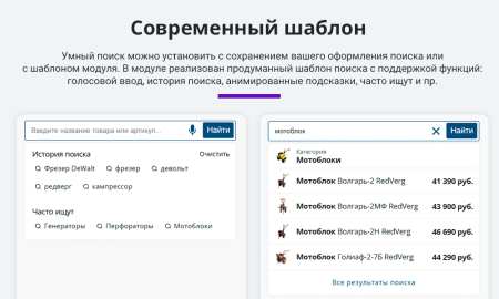 умный поиск с исправлением ошибок и опечаток, подсказками, настройкой области поиска и приоритетов в bitrix.g-i-t.ru