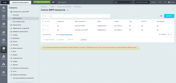 отправка почты через внешний smtp в bitrix.g-i-t.ru